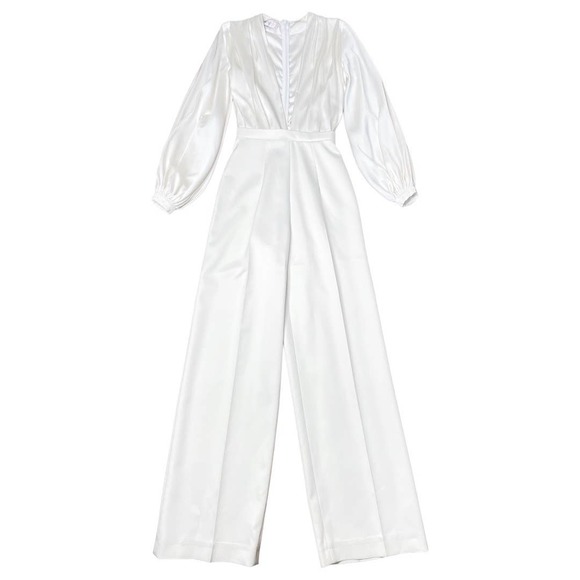 House OF CB London White Satin Plunge Neck Wide Leg Jumpsuit XS - Picture 2 of 4